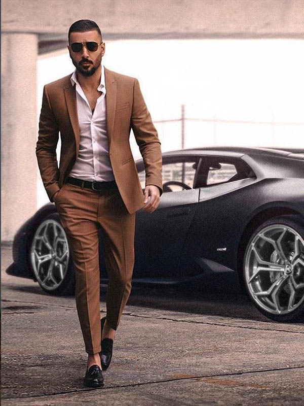 Men's Semi-Formal Attire Has A Brown Cocktail Suit