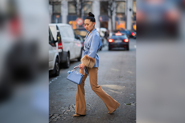 Brown and light blue outfit