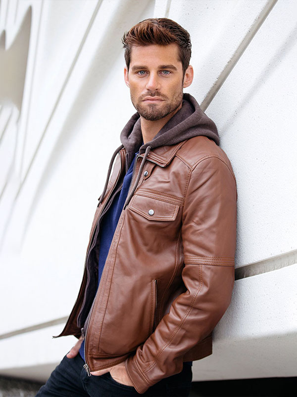 leather jacket with hoodie