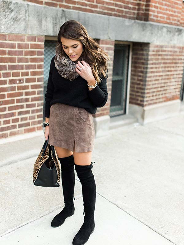 Suede Skirt with Cropped Knits