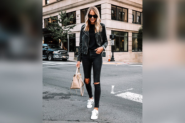 Leather Jacket and Ripped Jeans 