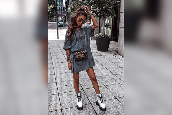 A T-shirt Dress and Leggings with Boots or Combat Boots
