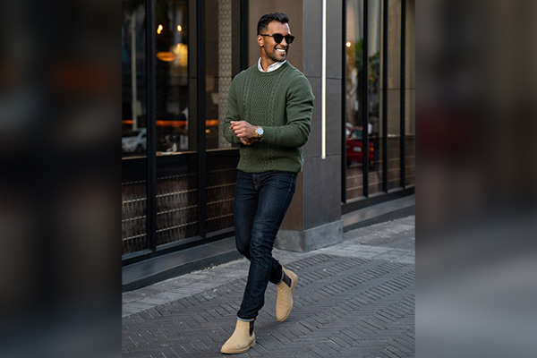 Gray chelsea boots hot sale mens outfit