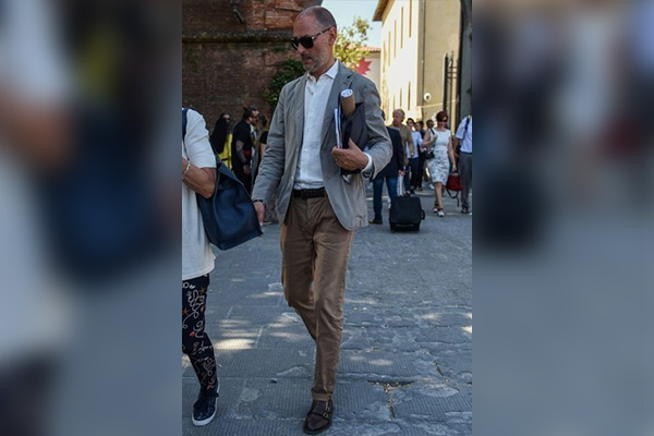 Gray Blazer with Brown Trousers