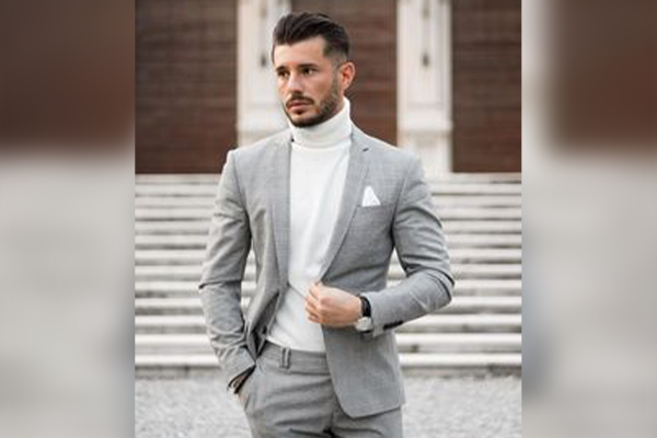 Gray Blazer with High Neck T-Shirt