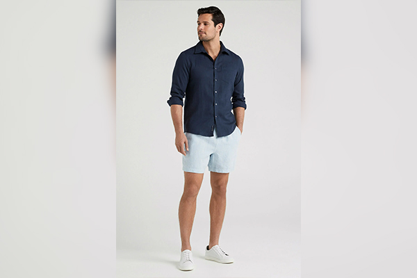 Button-Up Shirt with Denim Shorts